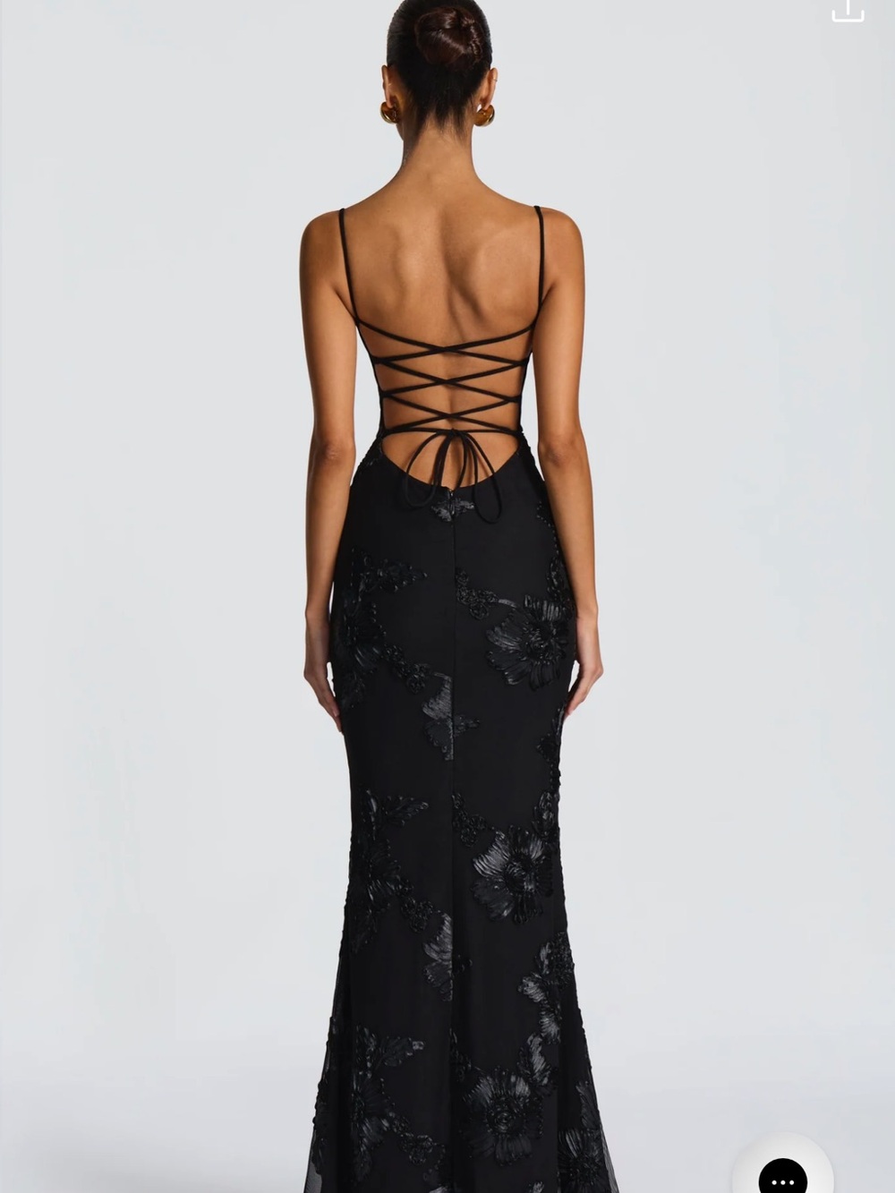 Black Lace-Detail Backless Evening Gown